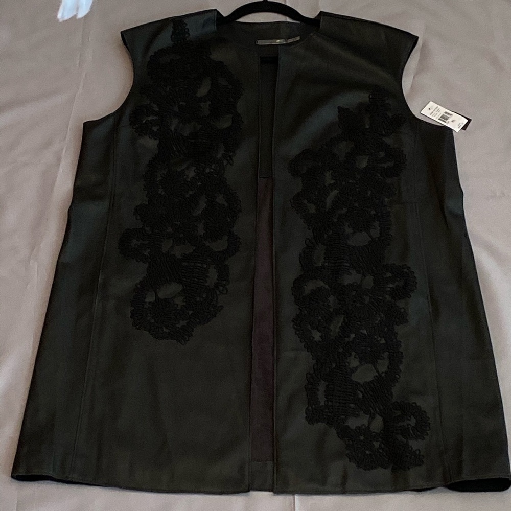Josie Natori Faux Leather Long Vest  NWT!!